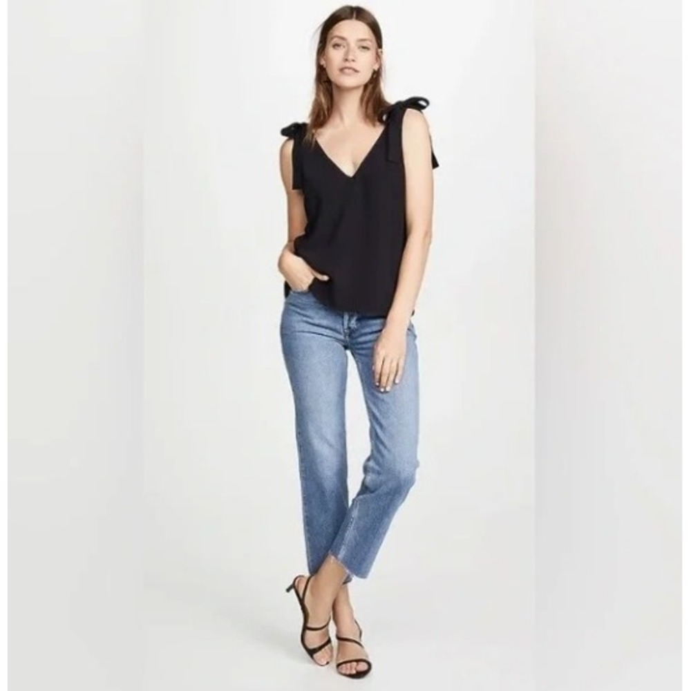 Amanda Uprichard Josephina Shoulder-tie V-neck Top Women's S Black Quit Luxury - Picture 2 of 7